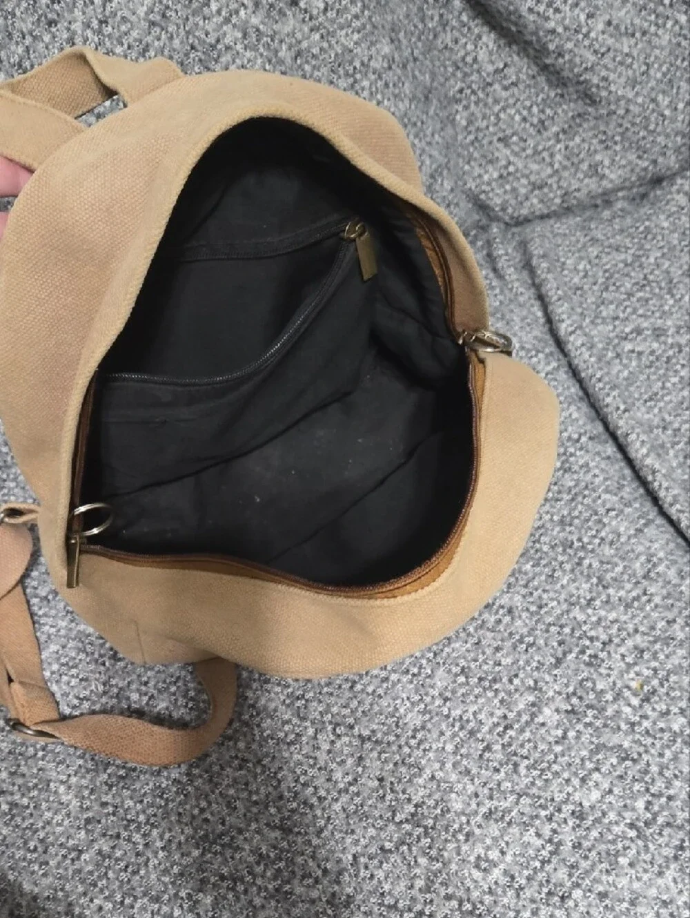 Embroidered Tan Floral Mini Backpack